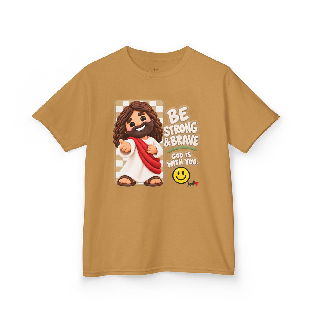 Kids T-Shirt — "Be Strong & Brave" Jesus Graphic Tee for Children