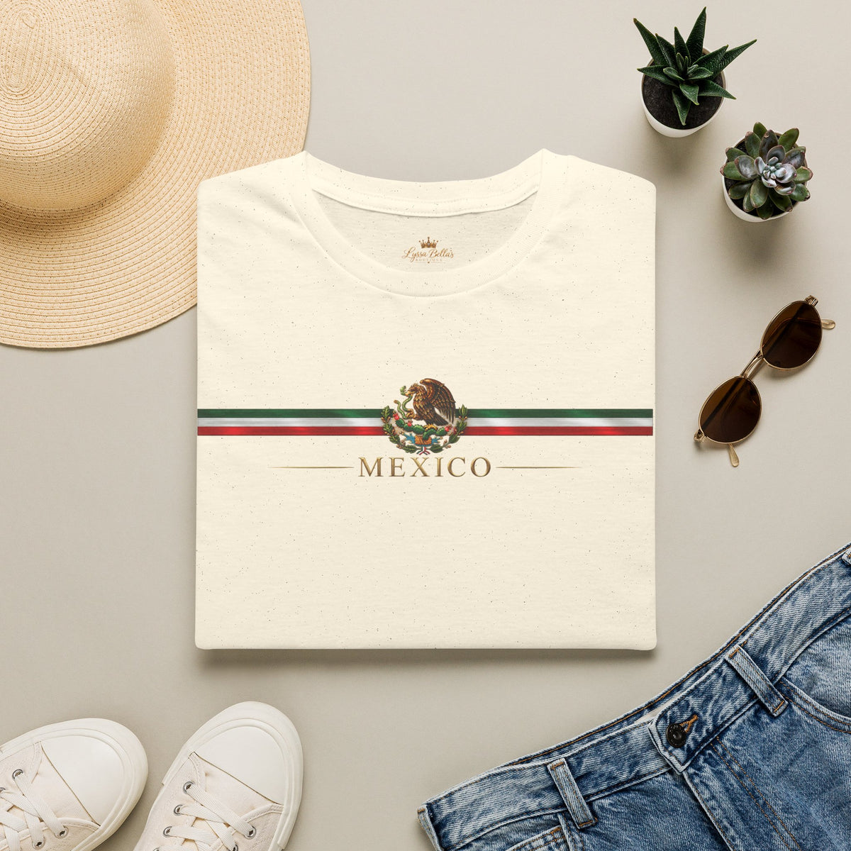 Mexico Flag Stripe T‑Shirt — Mexican Eagle Crest Tee