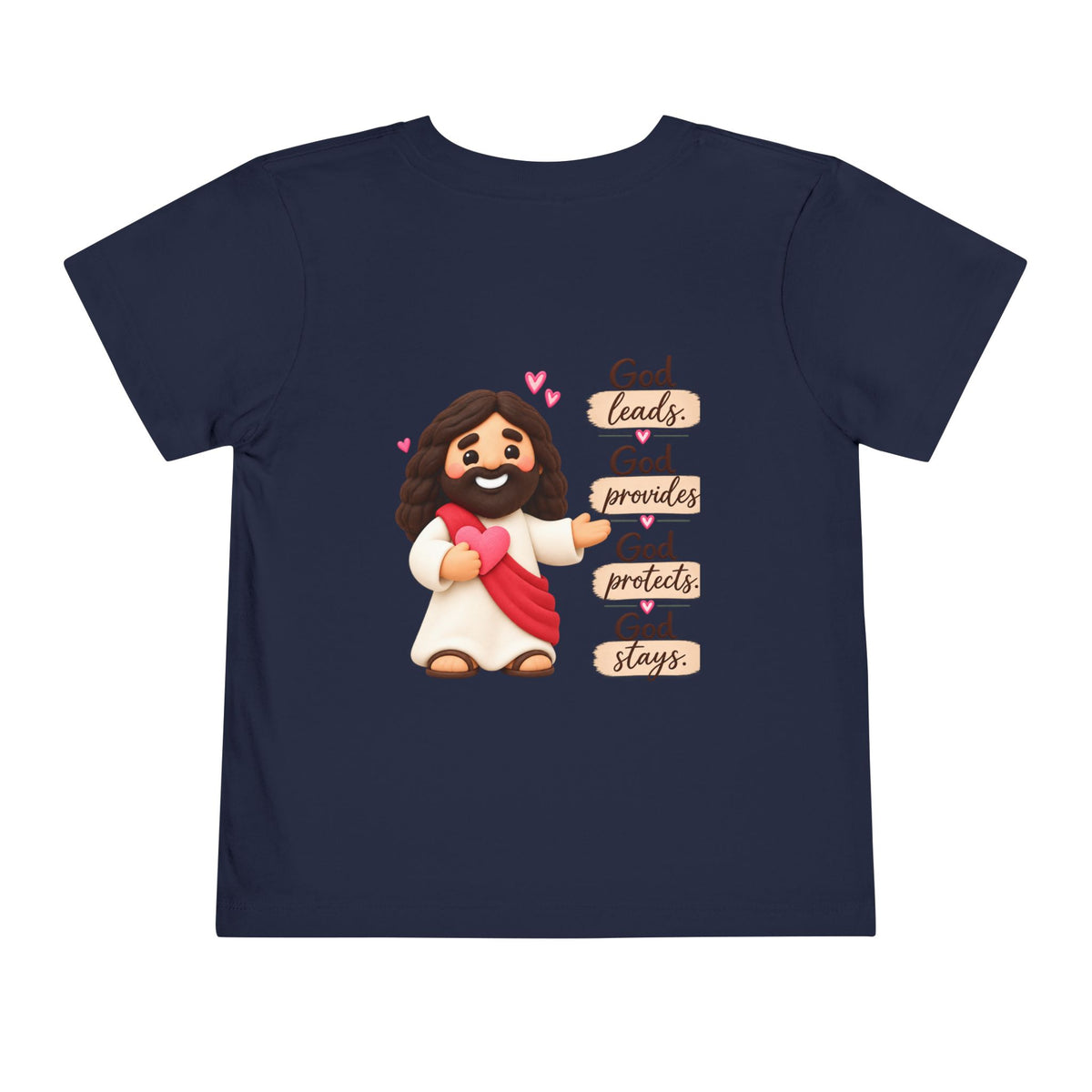 Toddler Tee — "Faith Over Fear" Cute Jesus Design (God Leads, Provides, Protects)