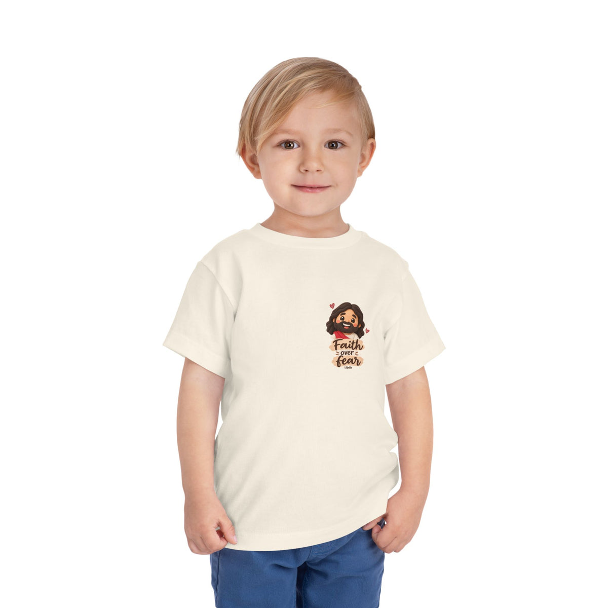 Toddler Tee — "Faith Over Fear" Cute Jesus Design (God Leads, Provides, Protects)