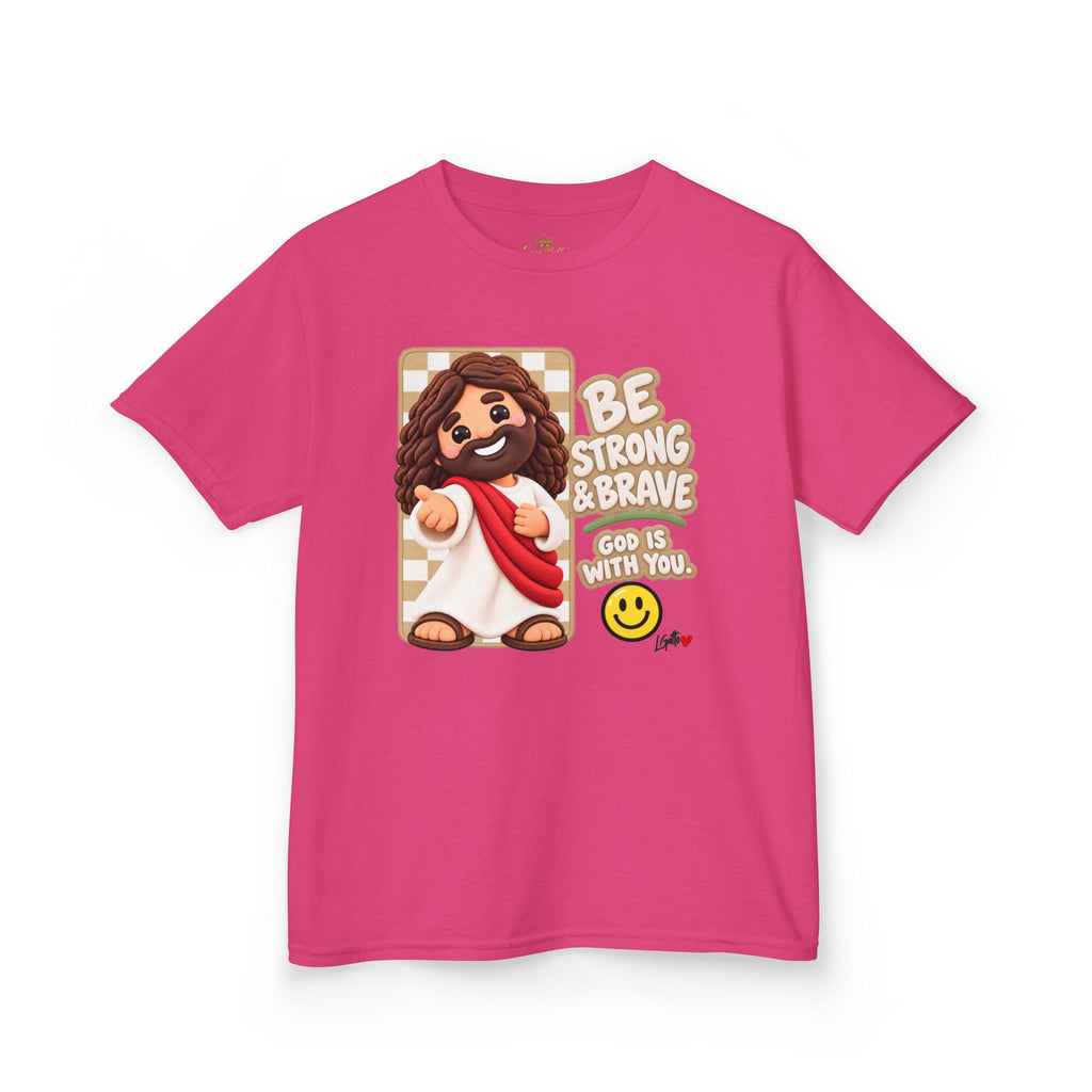Kids T-Shirt — "Be Strong & Brave" Jesus Graphic Tee for Children