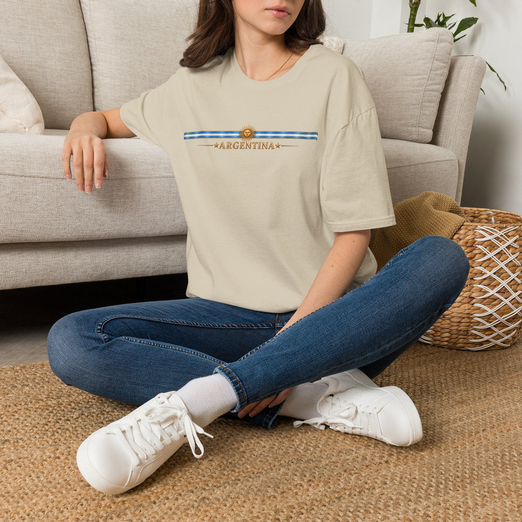 Argentina Stripe Tee — Minimal Sun & Flag Graphic T-Shirt