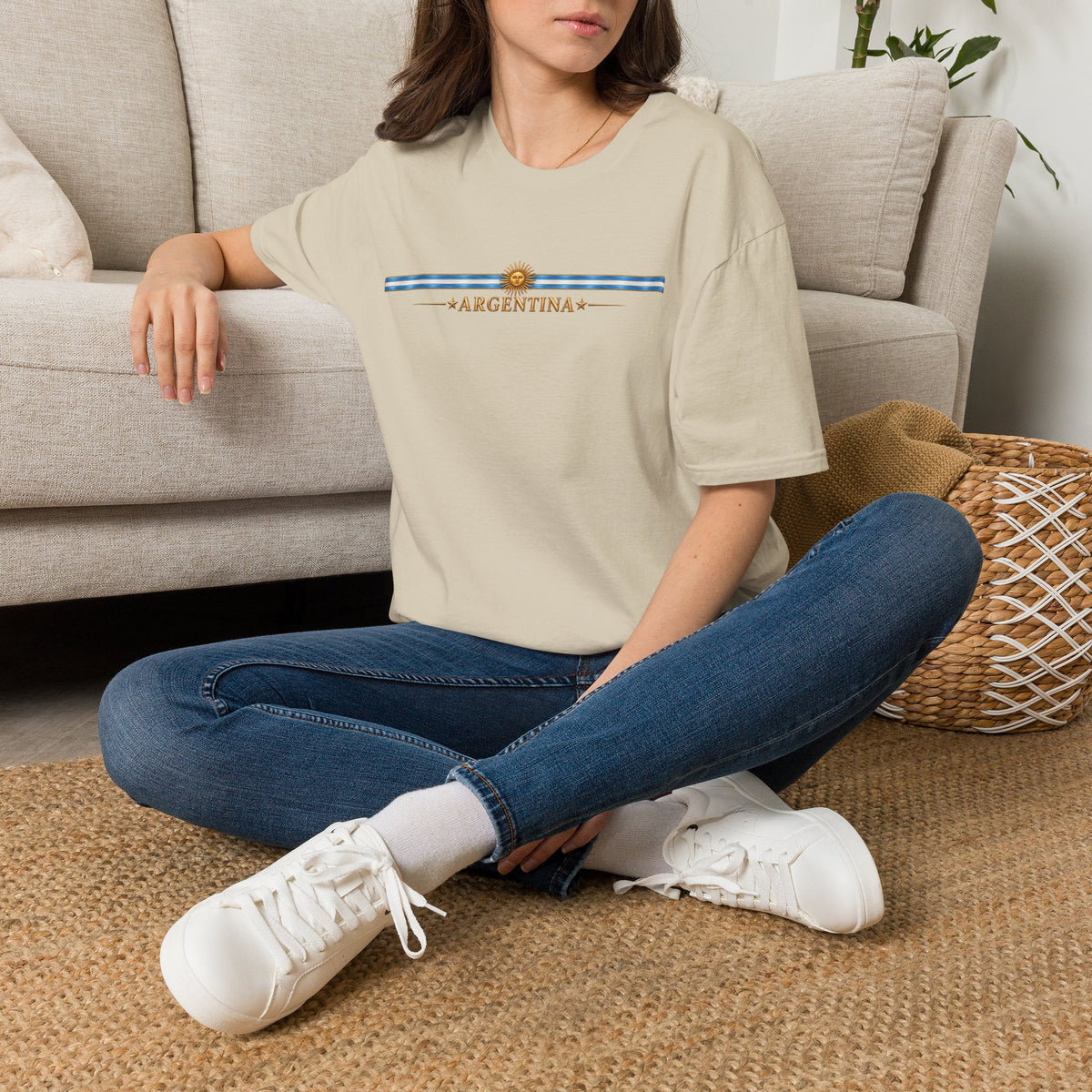 Argentina Stripe Tee — Minimal Sun & Flag Graphic T-Shirt