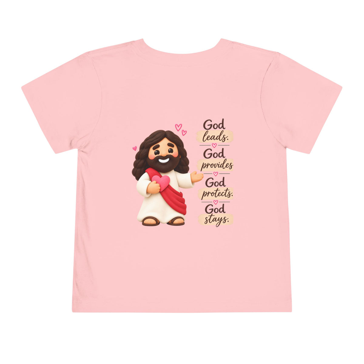 Toddler Tee — "Faith Over Fear" Cute Jesus Design (God Leads, Provides, Protects)