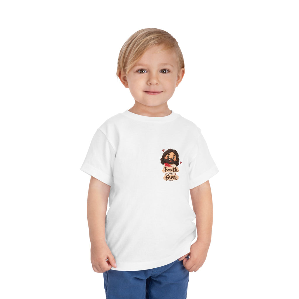 Toddler Tee — "Faith Over Fear" Cute Jesus Design (God Leads, Provides, Protects)