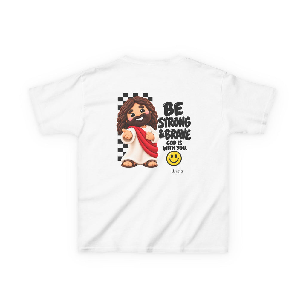 Kids Tee — 'Be Strong & Brave, God Is With You' Cute Jesus Graphic T-Shirt