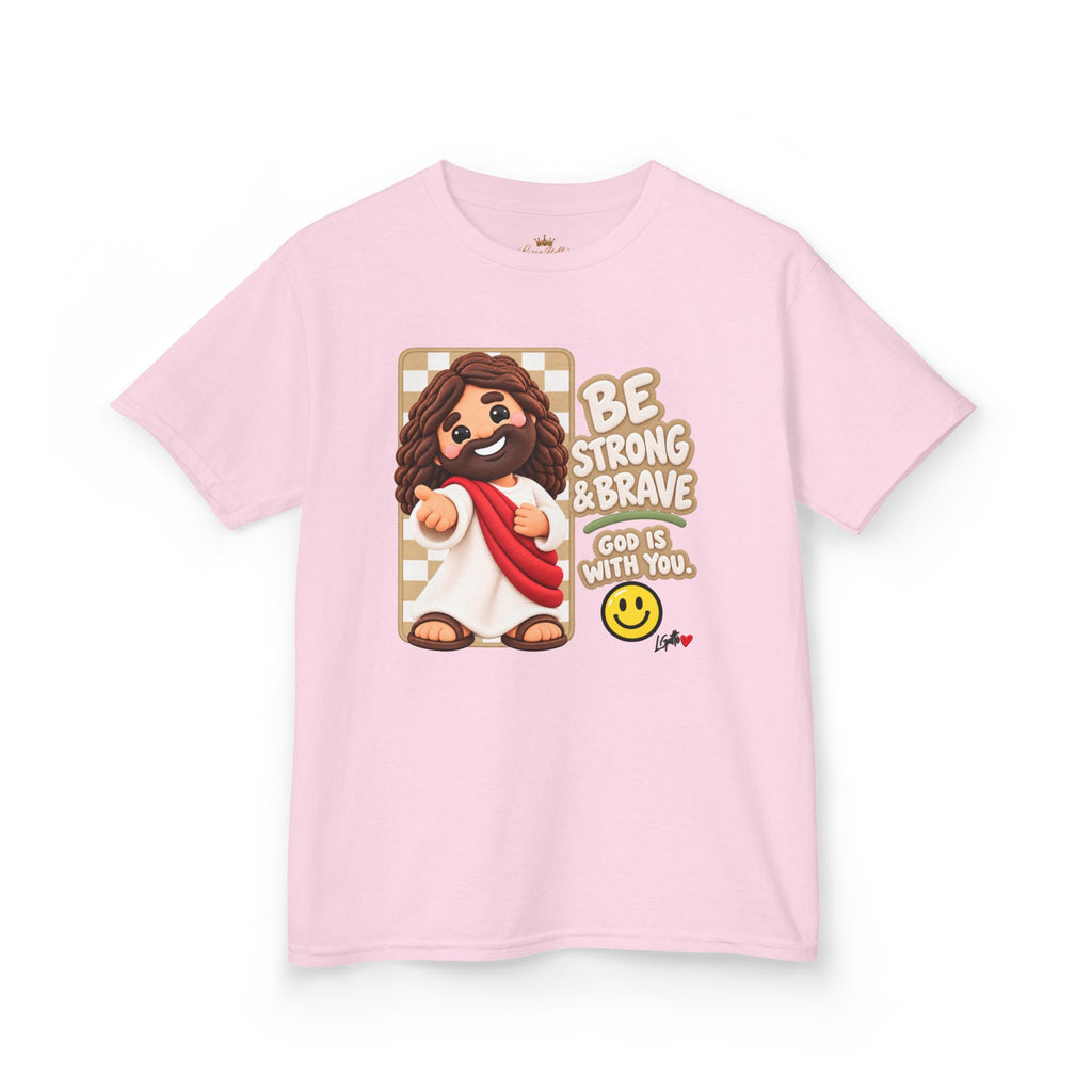 Kids T-Shirt — "Be Strong & Brave" Jesus Graphic Tee for Children