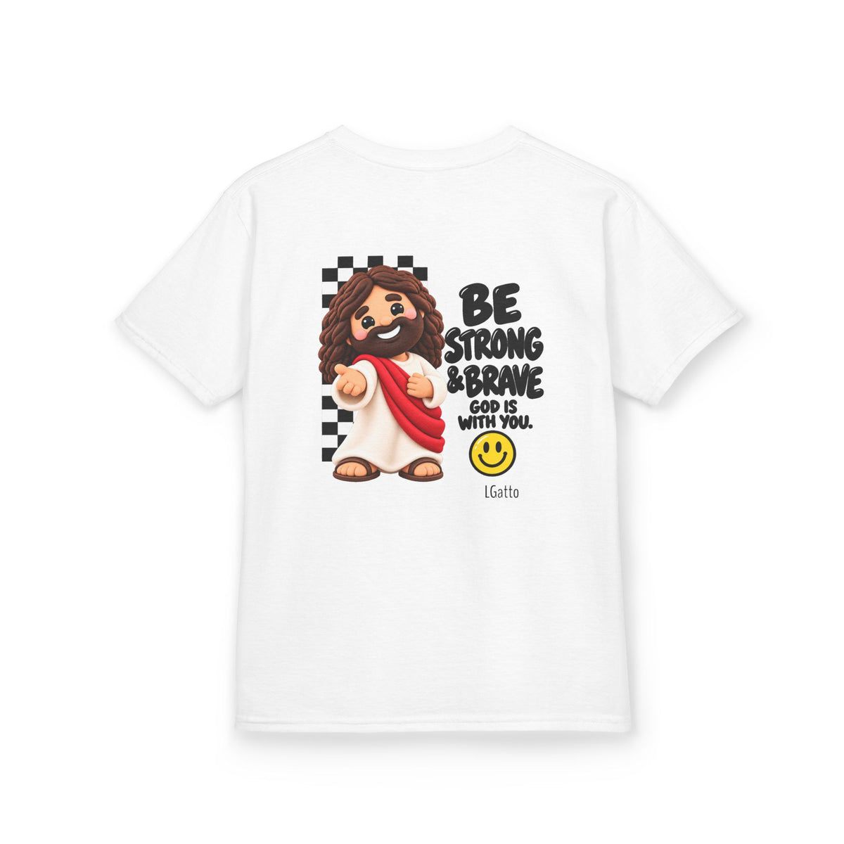 Kids Tee — 'Be Strong & Brave, God Is With You' Cute Jesus Graphic T-Shirt