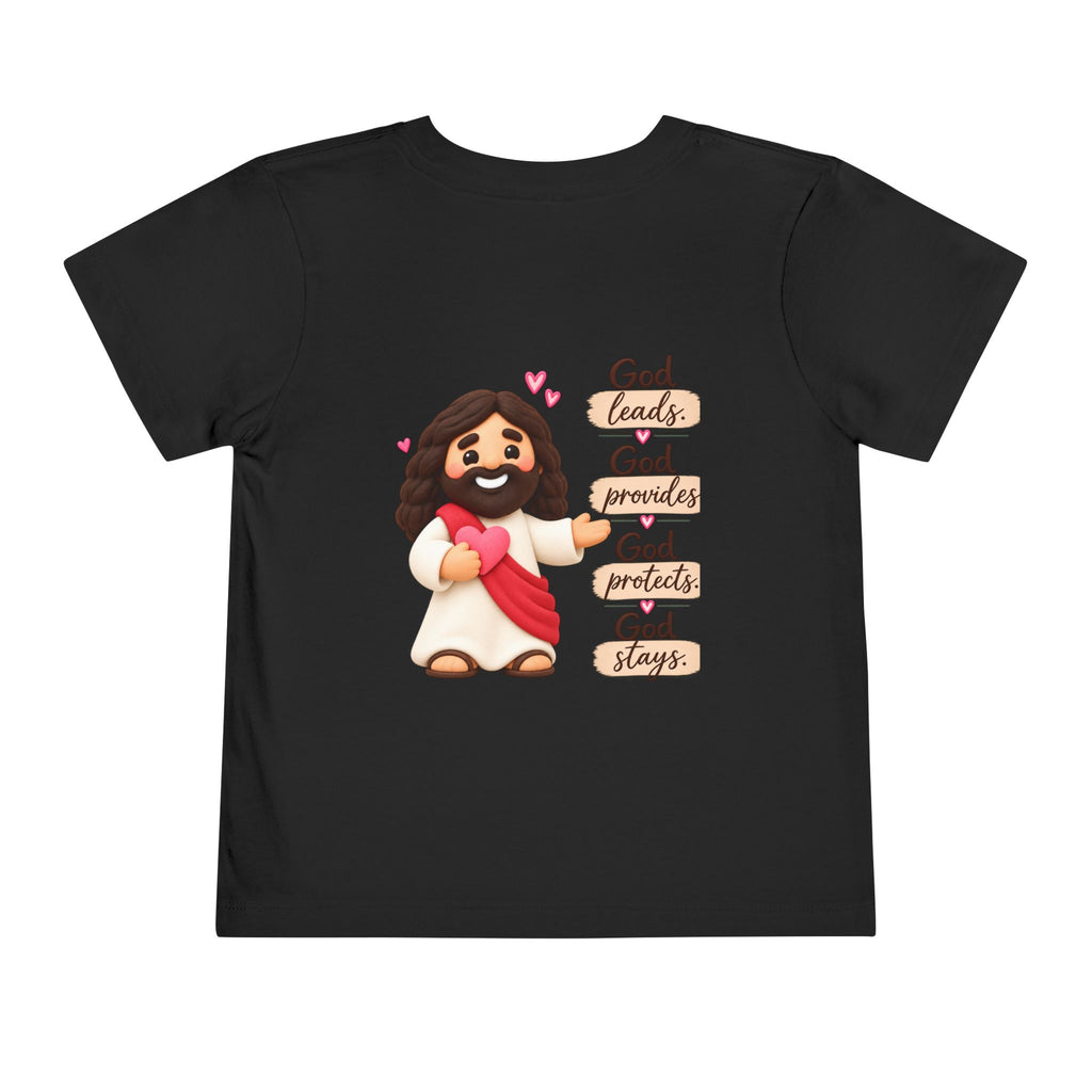 Toddler Tee — "Faith Over Fear" Cute Jesus Design (God Leads, Provides, Protects)