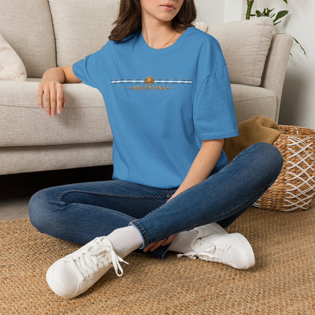 Argentina Stripe Tee — Minimal Sun & Flag Graphic T-Shirt