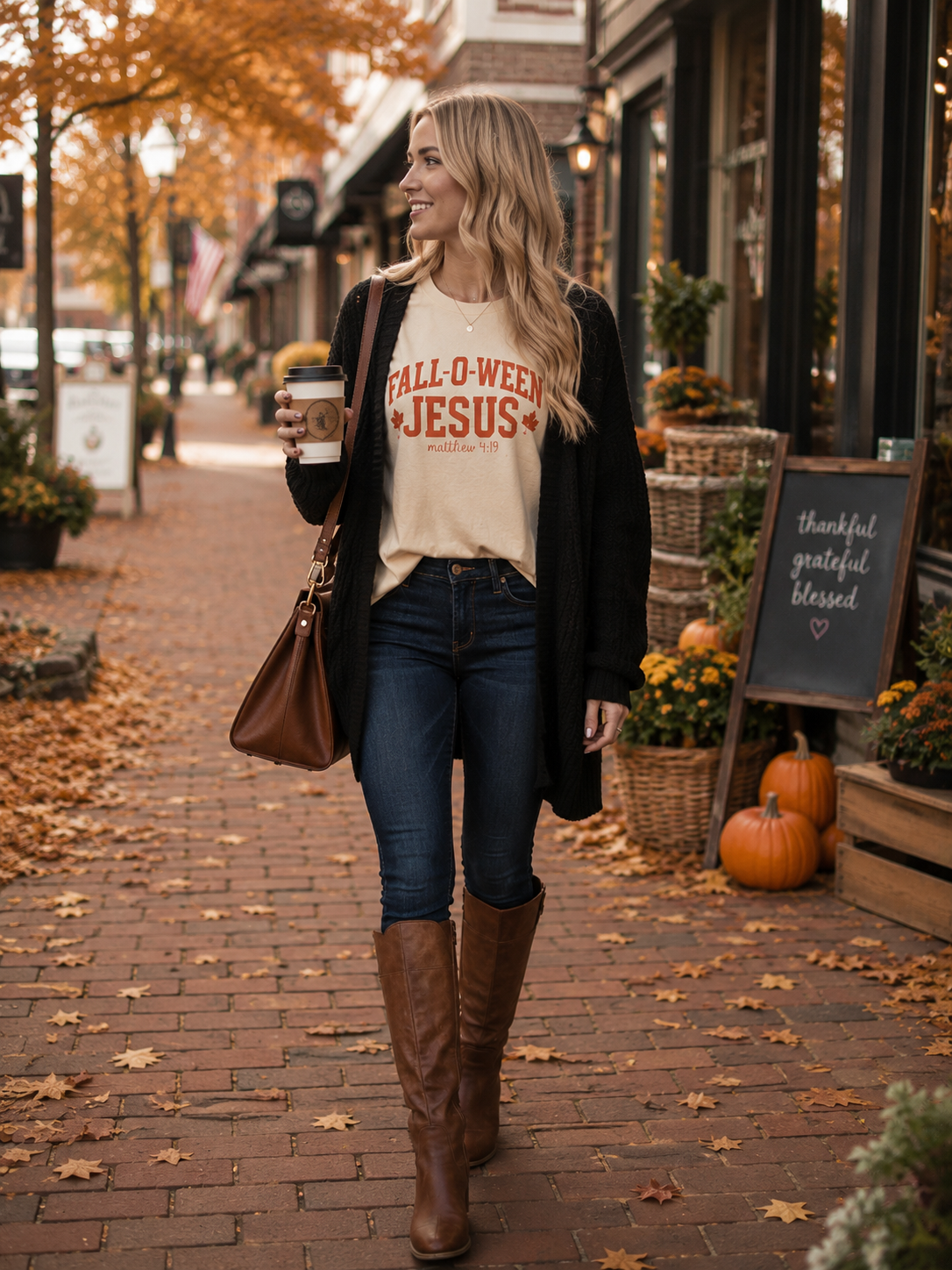 Fall-O-Ween Jesus T‑Shirt — Matthew 4:19 Autumn Faith Tee