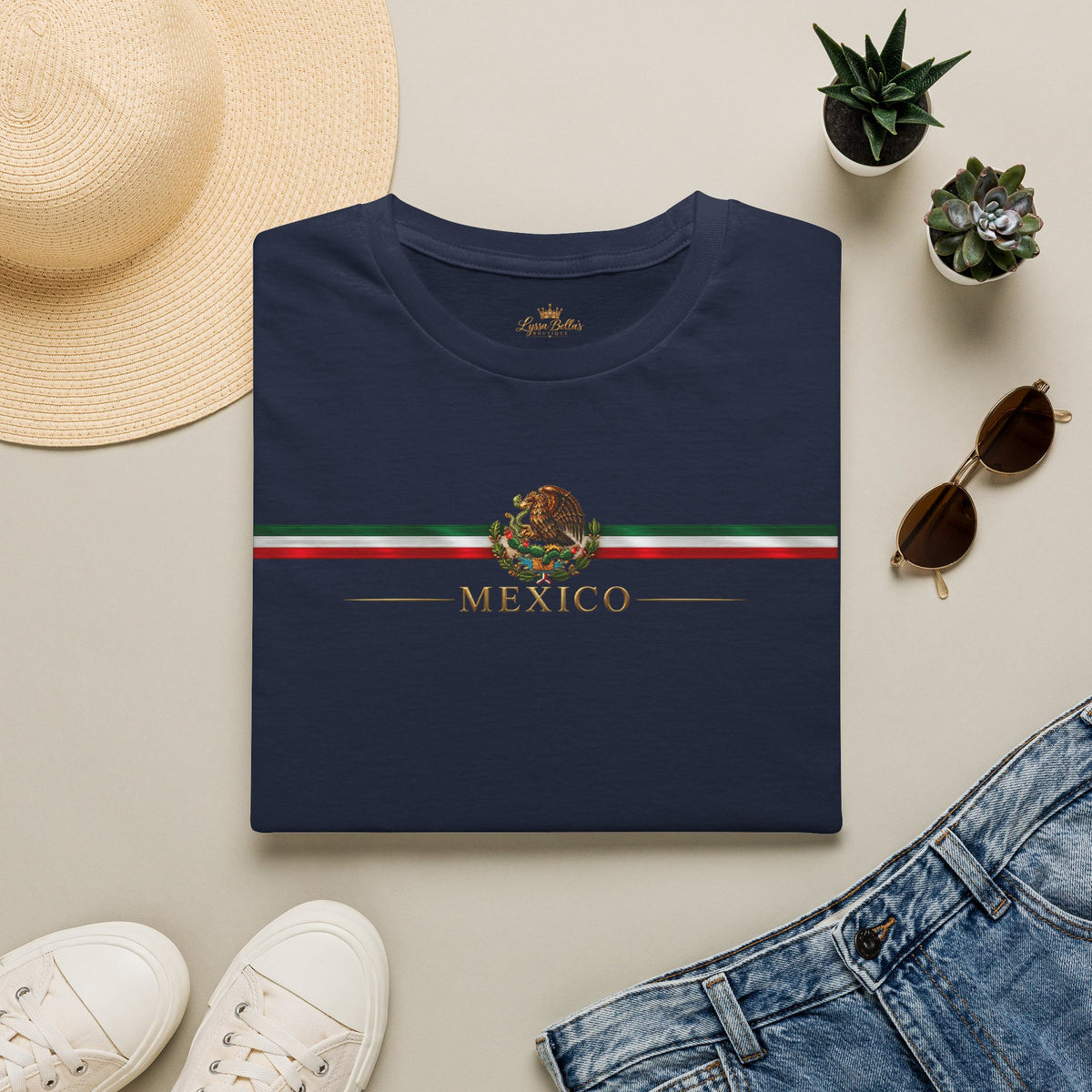 Mexico Flag Stripe T‑Shirt — Mexican Eagle Crest Tee