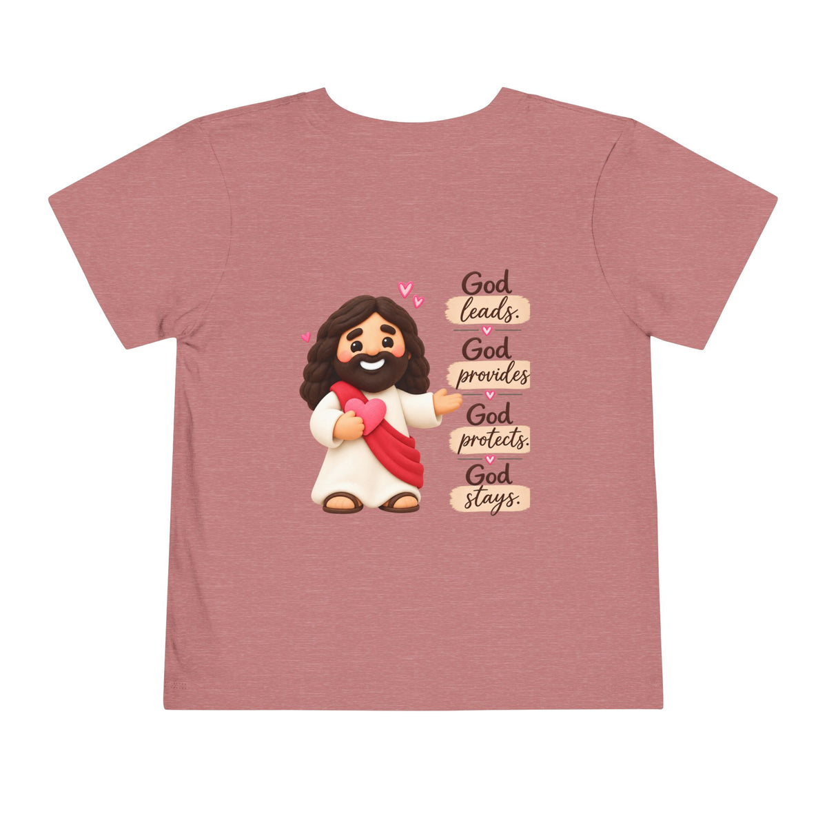 Toddler Tee — "Faith Over Fear" Cute Jesus Design (God Leads, Provides, Protects)