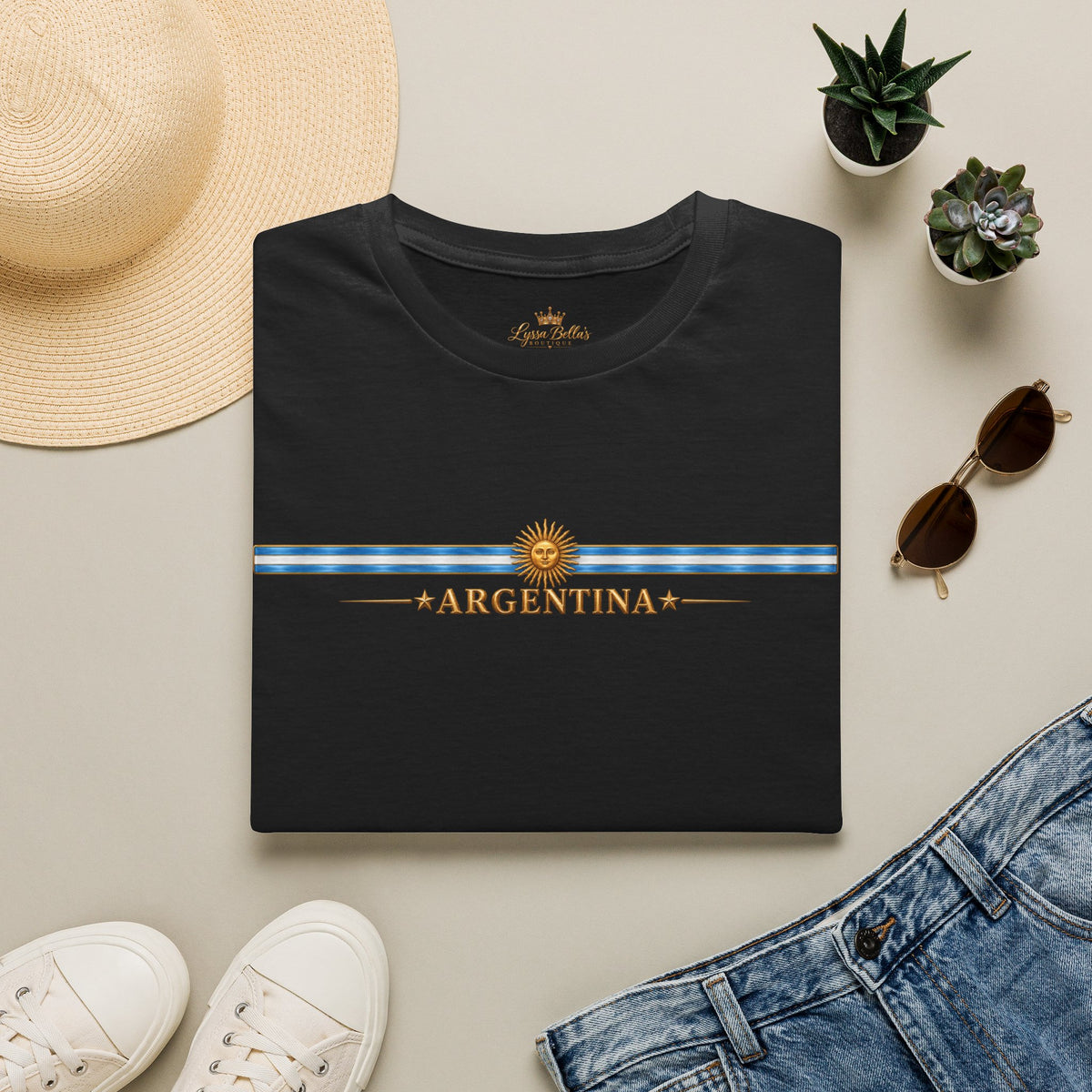 Argentina Stripe Tee — Minimal Sun & Flag Graphic T-Shirt