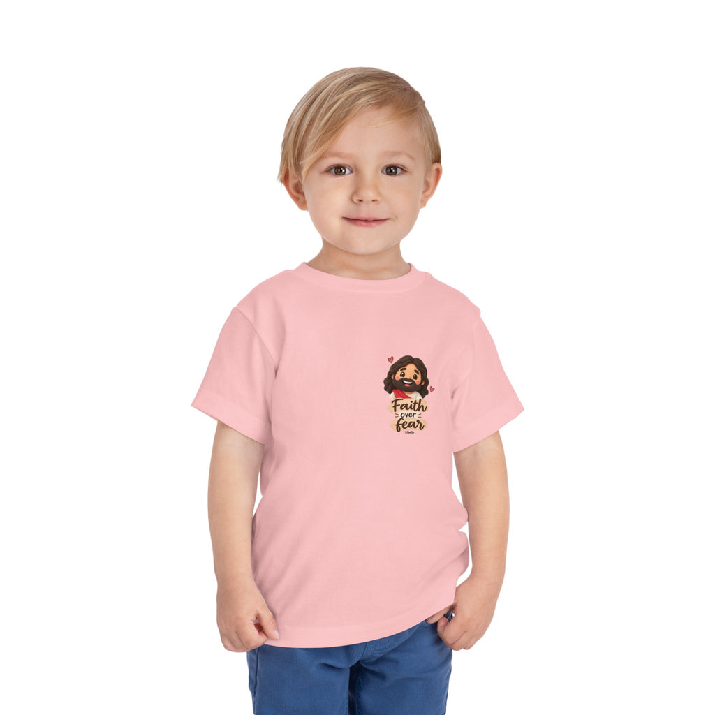 Toddler Tee — "Faith Over Fear" Cute Jesus Design (God Leads, Provides, Protects)