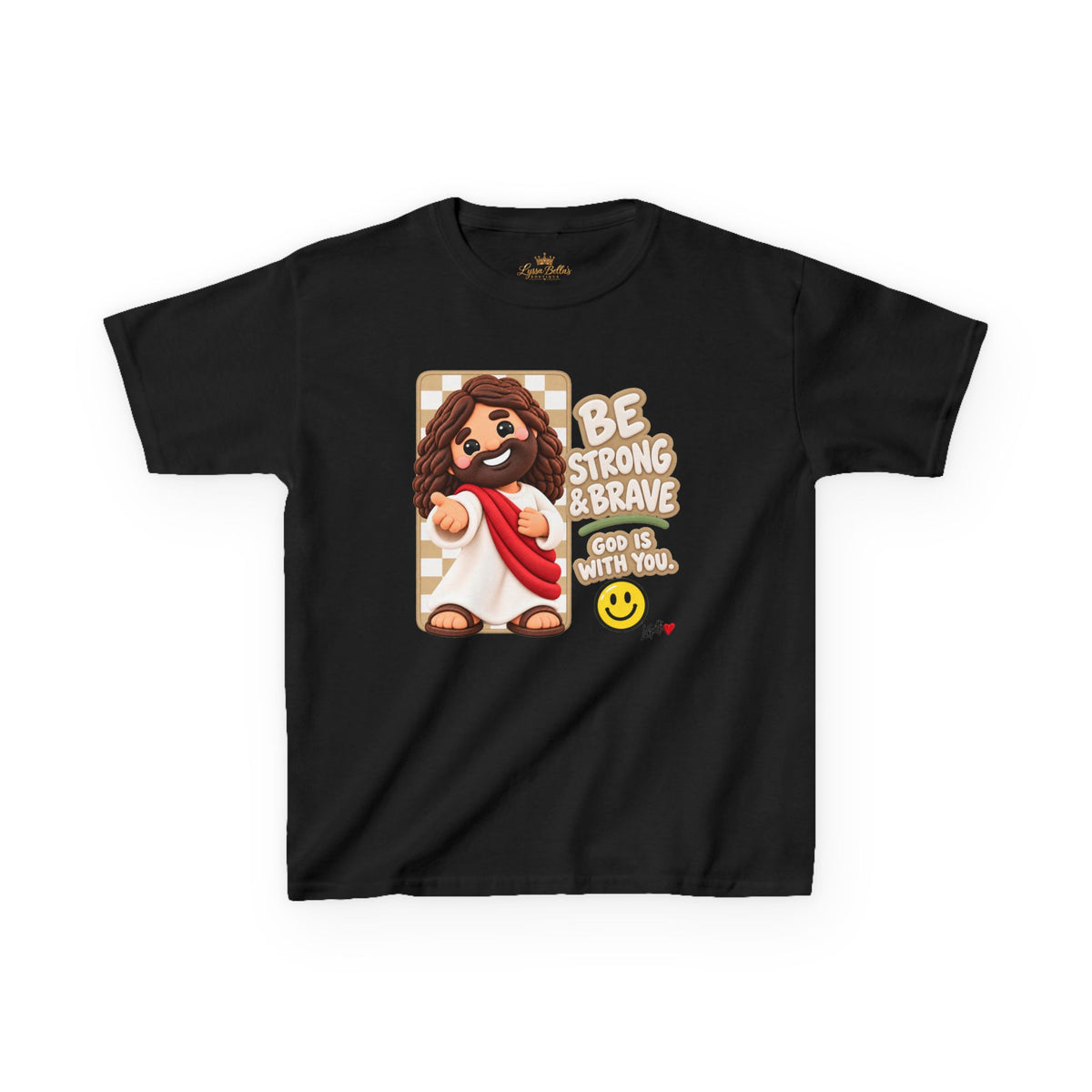 Kids T-Shirt — "Be Strong & Brave" Jesus Graphic Tee for Children