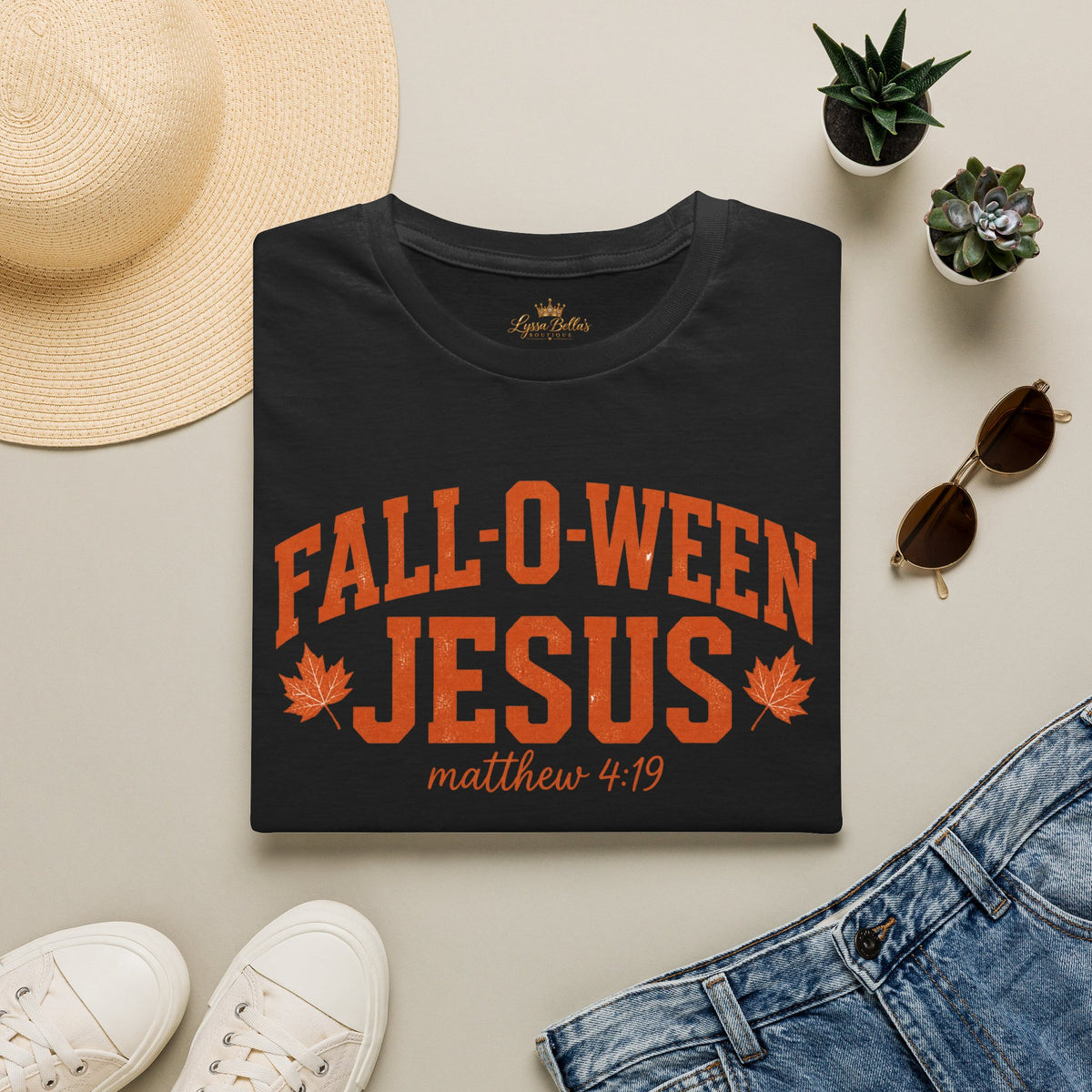 Fall-O-Ween Jesus T‑Shirt — Matthew 4:19 Autumn Faith Tee