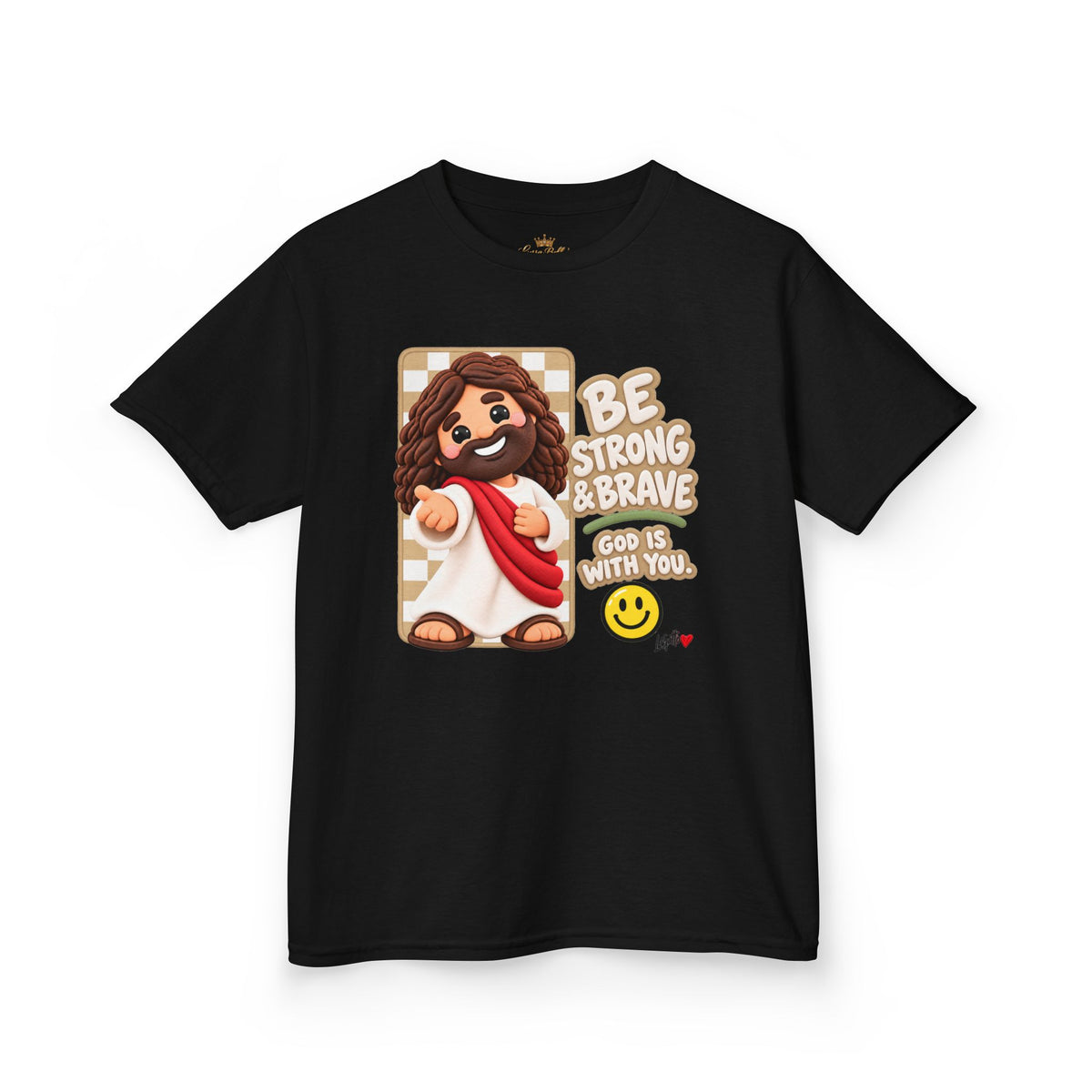 Kids T-Shirt — "Be Strong & Brave" Jesus Graphic Tee for Children