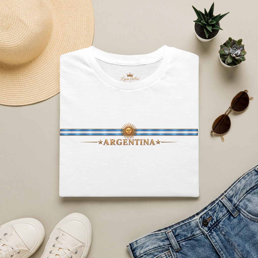 Argentina Stripe Tee — Minimal Sun & Flag Graphic T-Shirt