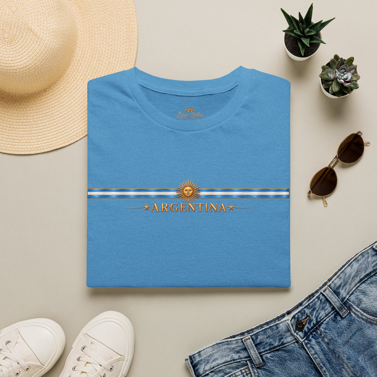 Argentina Stripe Tee — Minimal Sun & Flag Graphic T-Shirt