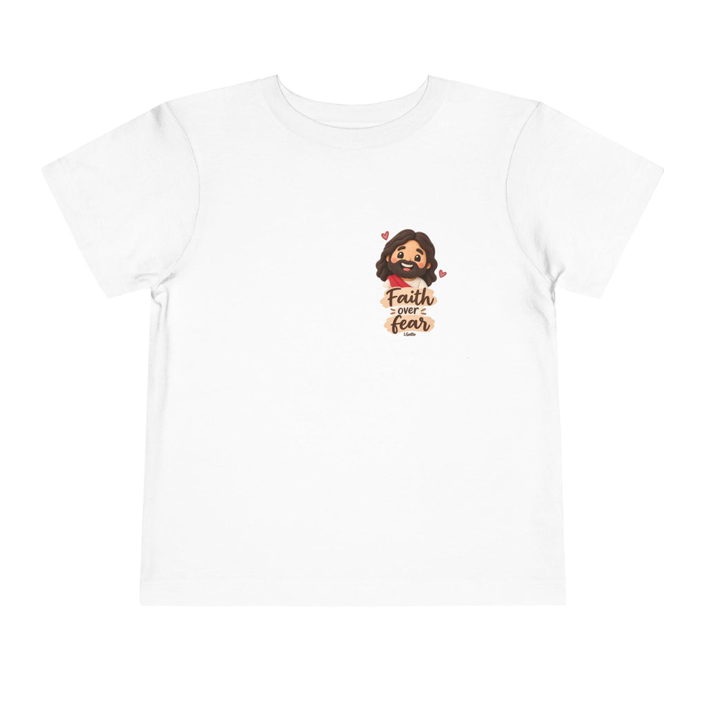 Toddler Tee — "Faith Over Fear" Cute Jesus Design (God Leads, Provides, Protects)