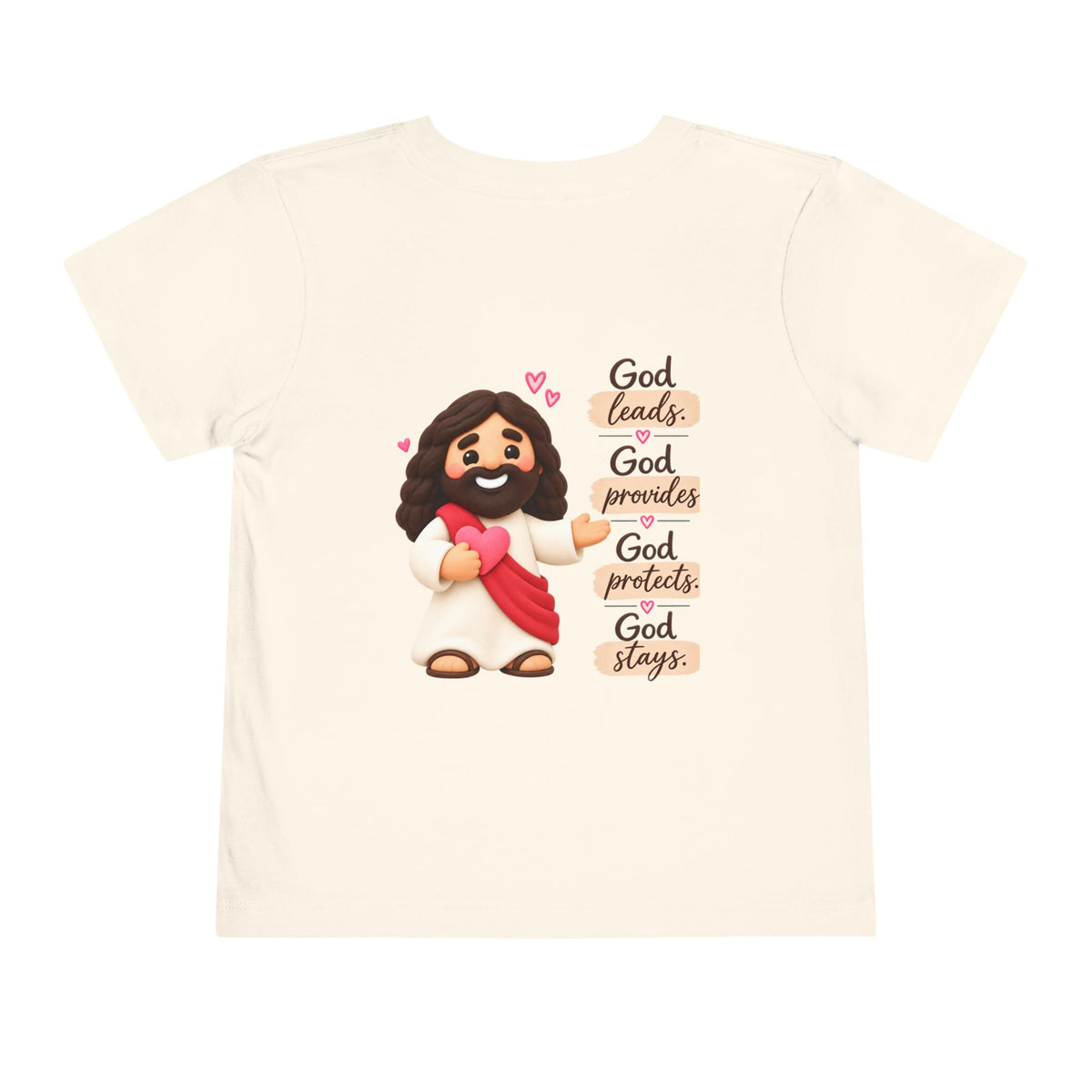 Toddler Tee — "Faith Over Fear" Cute Jesus Design (God Leads, Provides, Protects)