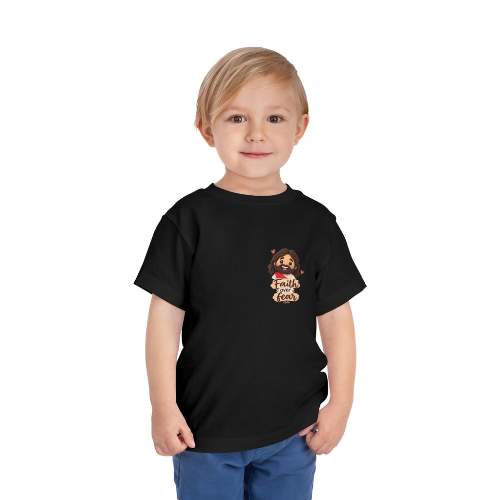 Toddler Tee — "Faith Over Fear" Cute Jesus Design (God Leads, Provides, Protects)