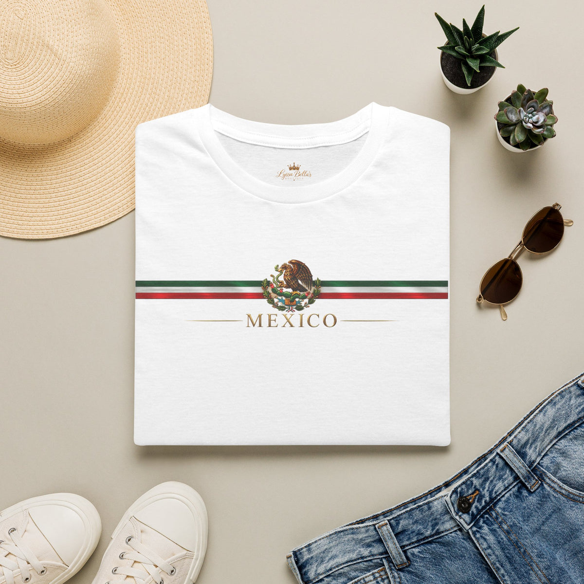 Mexico Flag Stripe T‑Shirt — Mexican Eagle Crest Tee