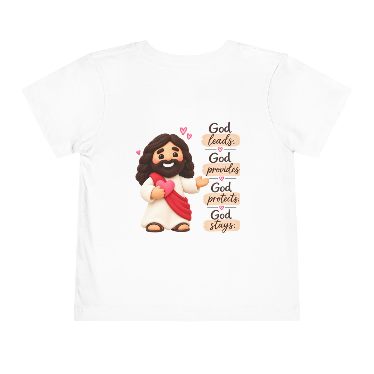 Toddler Tee — "Faith Over Fear" Cute Jesus Design (God Leads, Provides, Protects)