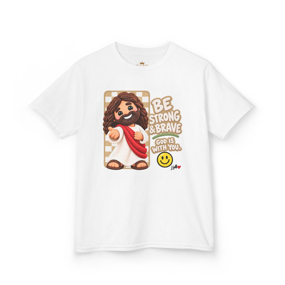 Kids T-Shirt — "Be Strong & Brave" Jesus Graphic Tee for Children
