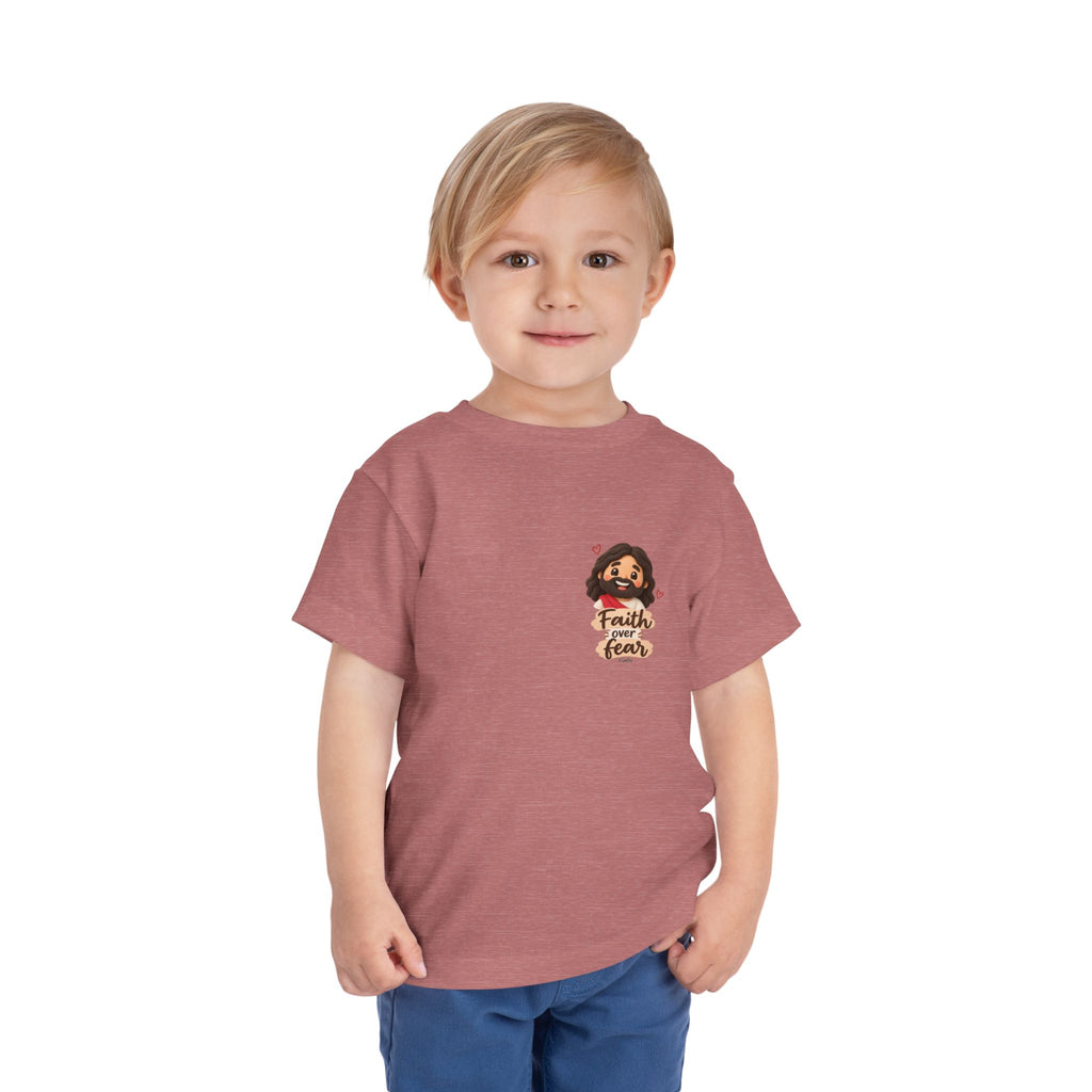 Toddler Tee — "Faith Over Fear" Cute Jesus Design (God Leads, Provides, Protects)