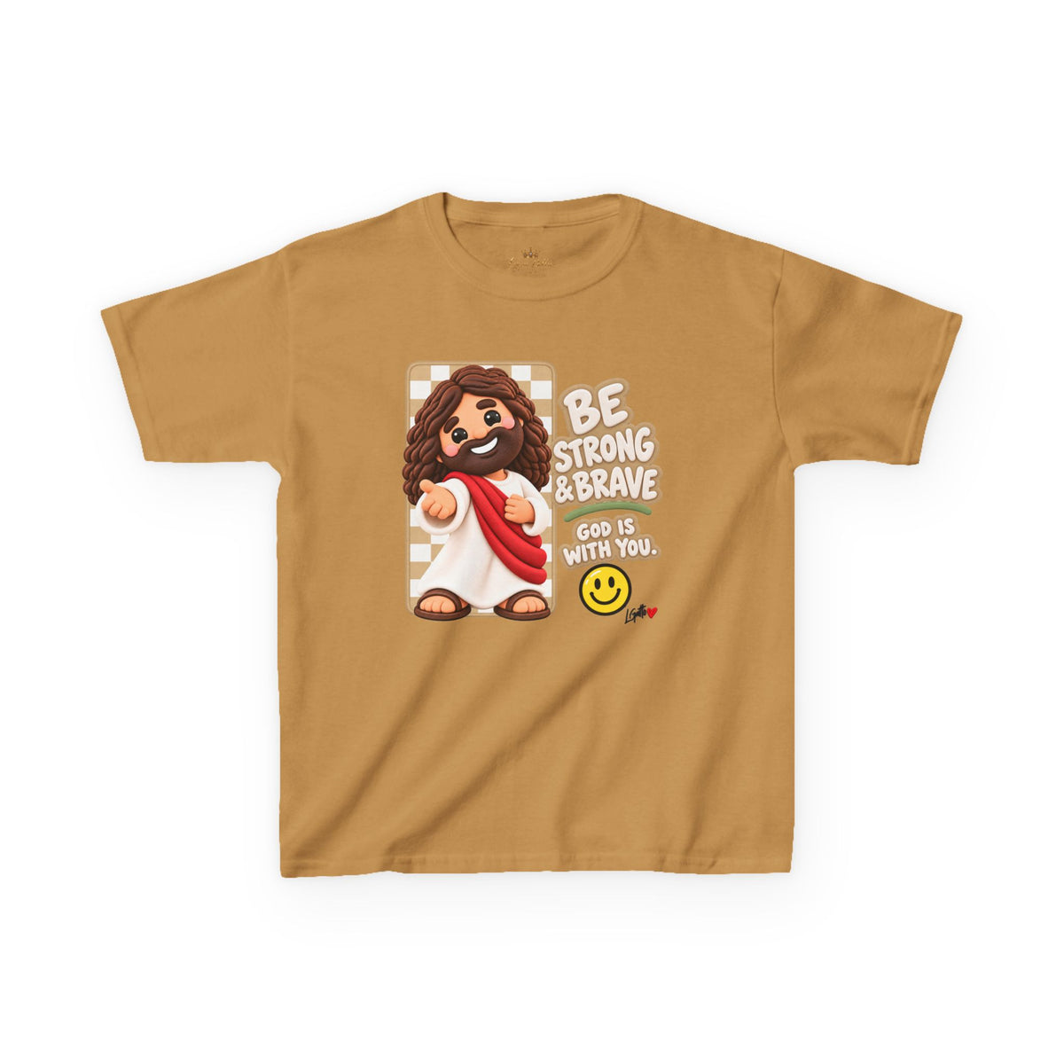 Kids T-Shirt — "Be Strong & Brave" Jesus Graphic Tee for Children