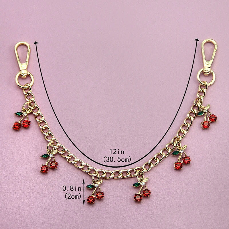DIY Zinc Alloy Bag Hanging Chain with Cherry Pendant Detachable Shoulder Bag Carrying Chain Handbag Extension Chain for Woman