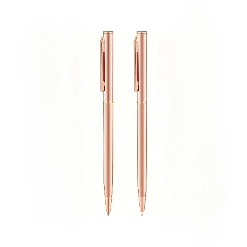 2/6pcs Golden Metal Ultra-Thin Retractable Ballpoint Pen with a Medium Tip, Smooth Writing, Made of Metal, Ideal for Weddings