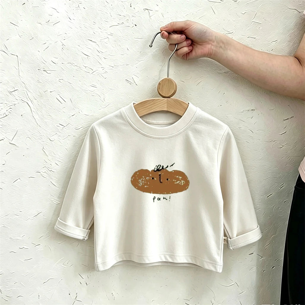 Long Sleeve Tshirt Spring Summer Clothing New Design Printed Tops Thin Pure Cotton Wear Kids Casual Loose Green Beige Tshirts