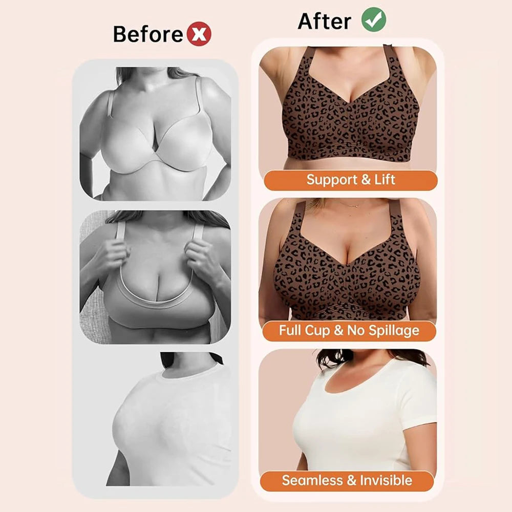 S-4XL Leopard Print Seamless Jelly Bras Full Coverage Brassiere No Underwire Push Up Wireless Bra Seamless Lift Bras Plus Size