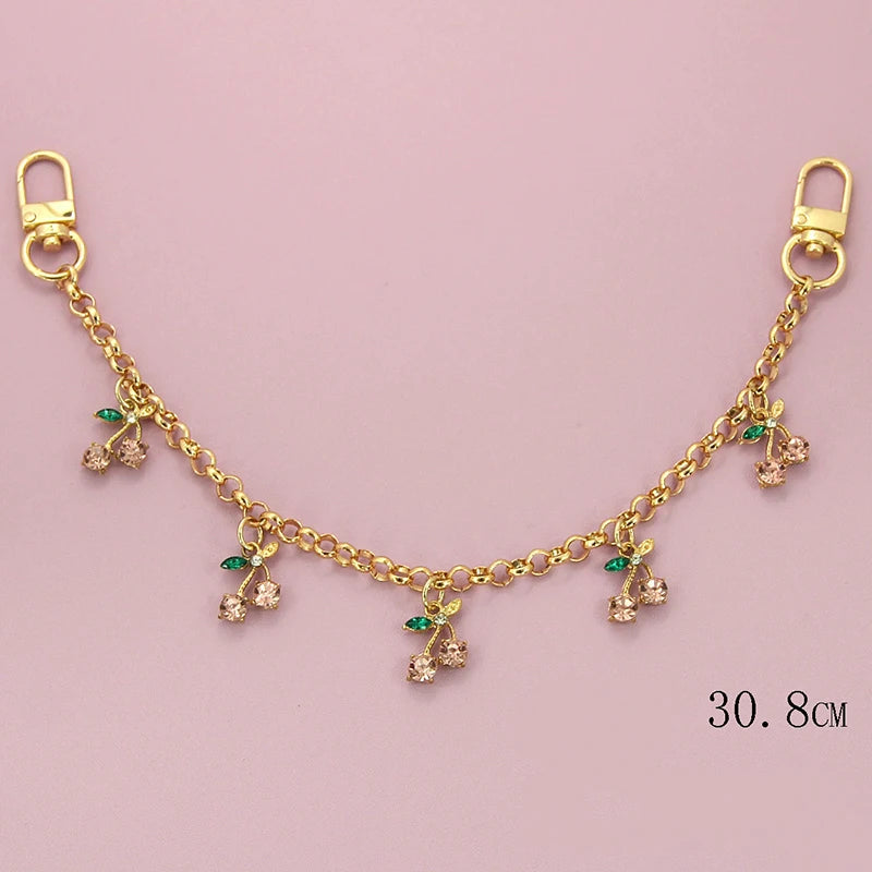 DIY Zinc Alloy Bag Hanging Chain with Cherry Pendant Detachable Shoulder Bag Carrying Chain Handbag Extension Chain for Woman