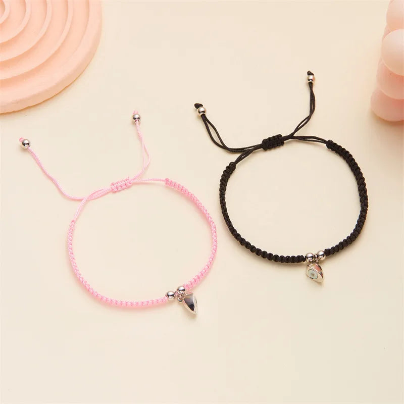 2pcs Magnetic Couple Bracelets Love Heart Shaped Matching Attraction Cat Kitten Pendant Bracelet Women Men Lover Wedding Jewelry