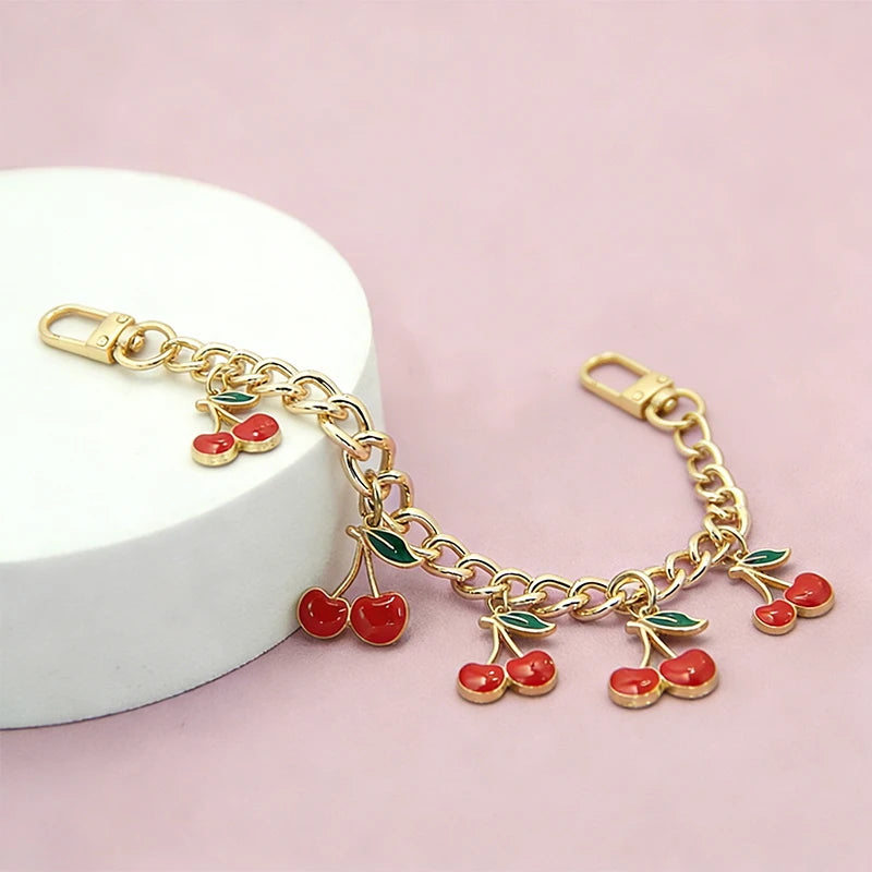 DIY Zinc Alloy Bag Hanging Chain with Cherry Pendant Detachable Shoulder Bag Carrying Chain Handbag Extension Chain for Woman
