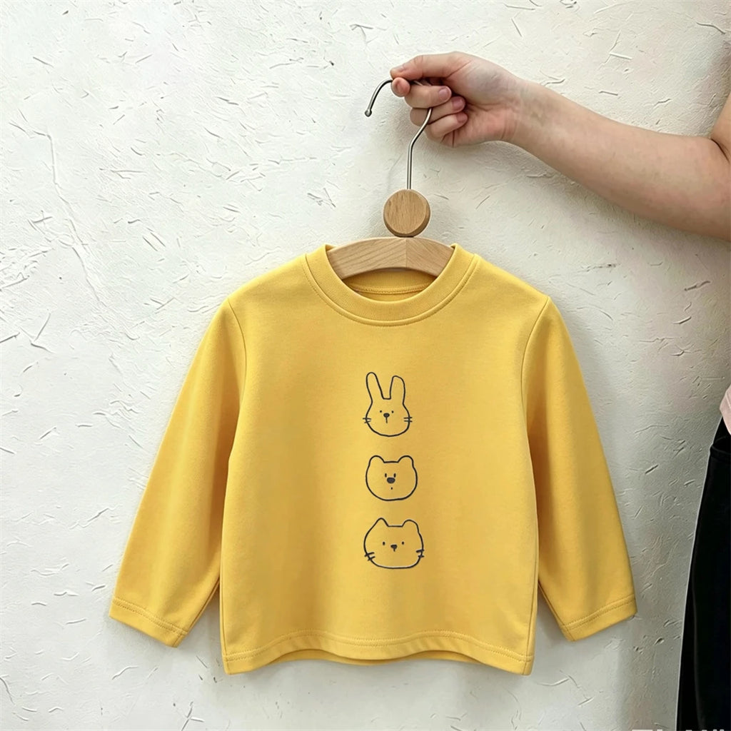 Long Sleeve Tshirt Spring Summer Clothing New Design Printed Tops Thin Pure Cotton Wear Kids Casual Loose Green Beige Tshirts