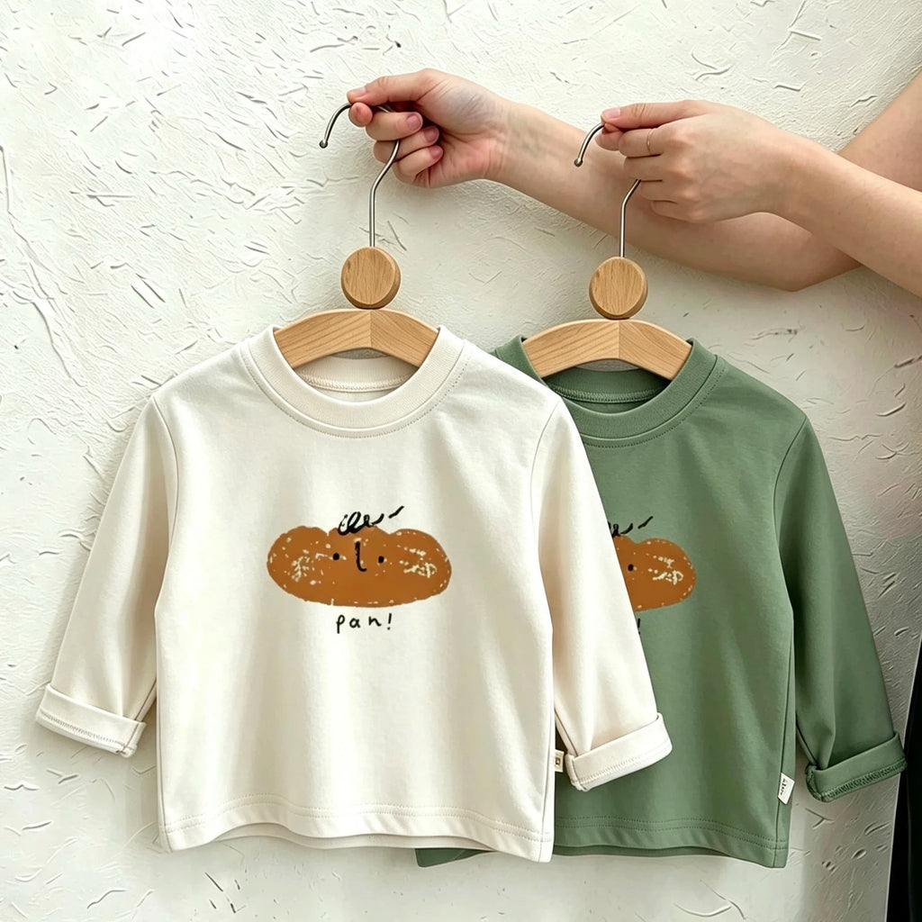 Long Sleeve Tshirt Spring Summer Clothing New Design Printed Tops Thin Pure Cotton Wear Kids Casual Loose Green Beige Tshirts