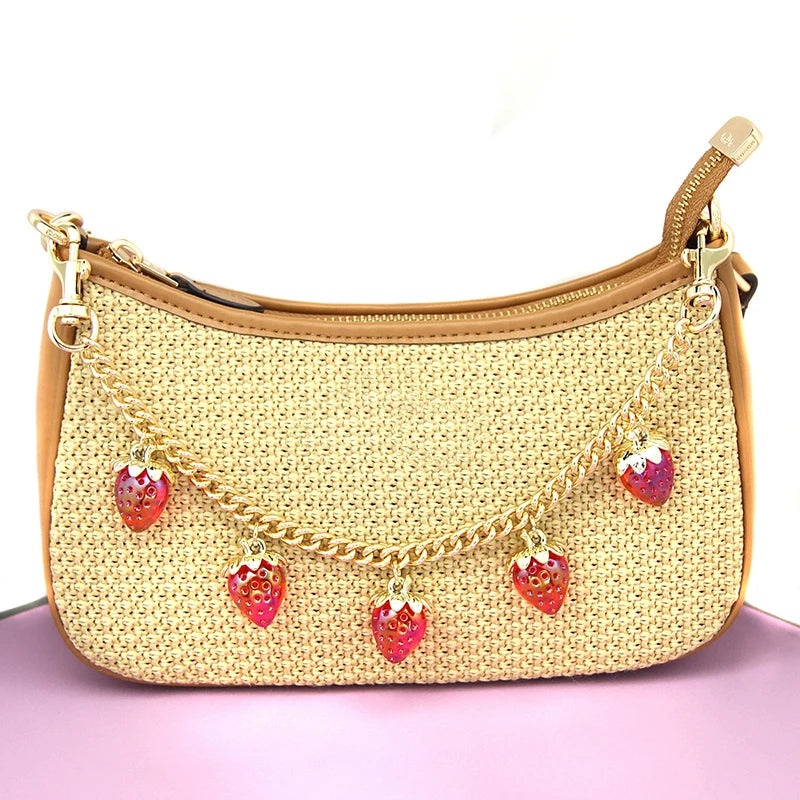 DIY Zinc Alloy Bag Hanging Chain with Cherry Pendant Detachable Shoulder Bag Carrying Chain Handbag Extension Chain for Woman