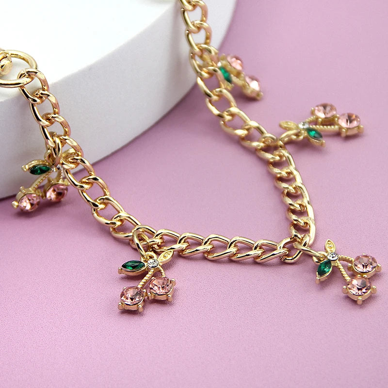 DIY Zinc Alloy Bag Hanging Chain with Cherry Pendant Detachable Shoulder Bag Carrying Chain Handbag Extension Chain for Woman