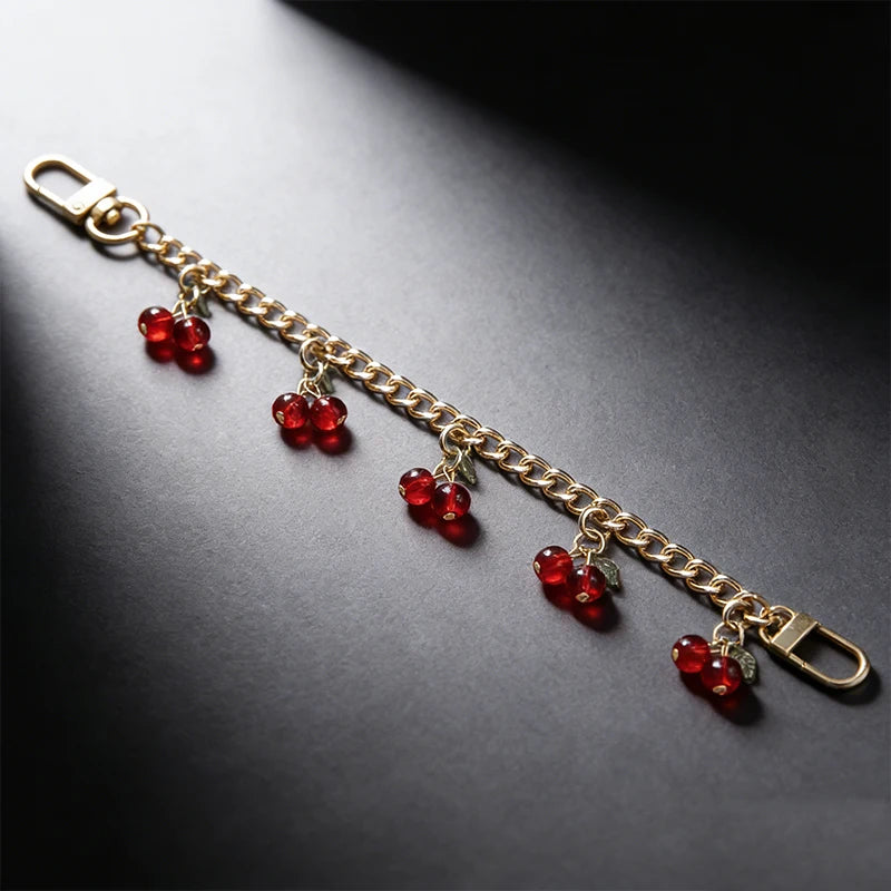 DIY Zinc Alloy Bag Hanging Chain with Cherry Pendant Detachable Shoulder Bag Carrying Chain Handbag Extension Chain for Woman
