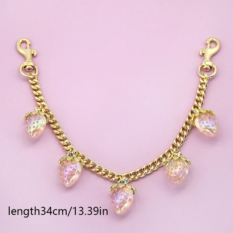 DIY Zinc Alloy Bag Hanging Chain with Cherry Pendant Detachable Shoulder Bag Carrying Chain Handbag Extension Chain for Woman