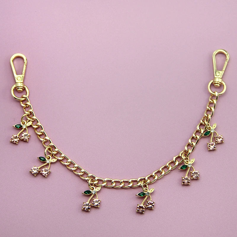 DIY Zinc Alloy Bag Hanging Chain with Cherry Pendant Detachable Shoulder Bag Carrying Chain Handbag Extension Chain for Woman