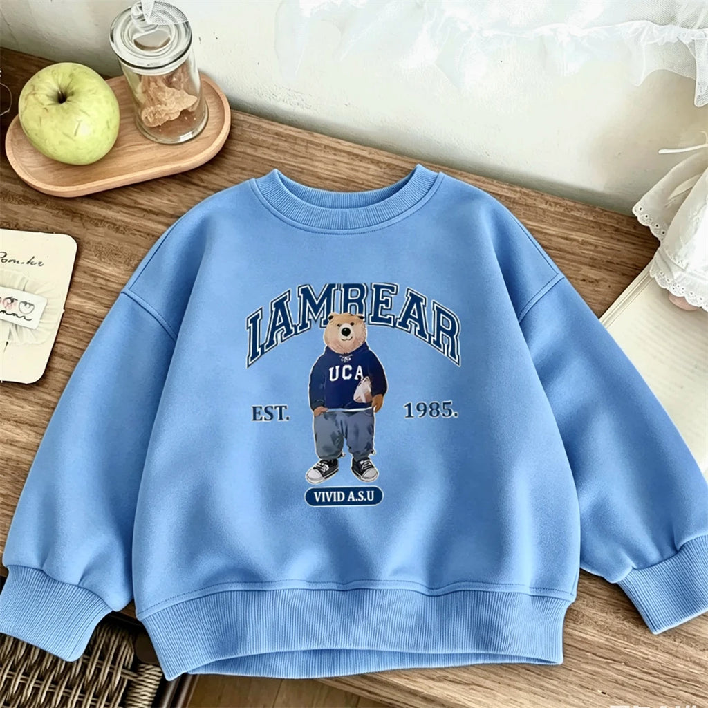 Pink Blue Beige Tops For Boys And Girls Crewneck Pullovers Loose Casual Clothes Fashion Casual Sweatshirts Baby Autumn Wear