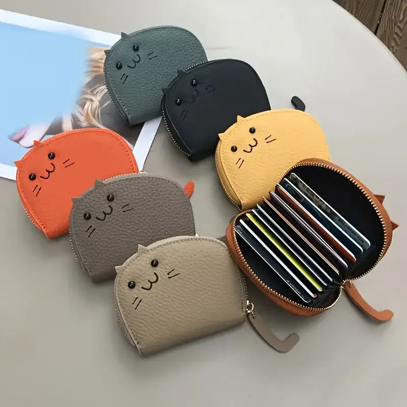 Cartoon Cat Shaped Design Wallet Women's Multi-Card Slots Holder Cute Fashion Faux Leather Coin Purse Creative ID Card Holder