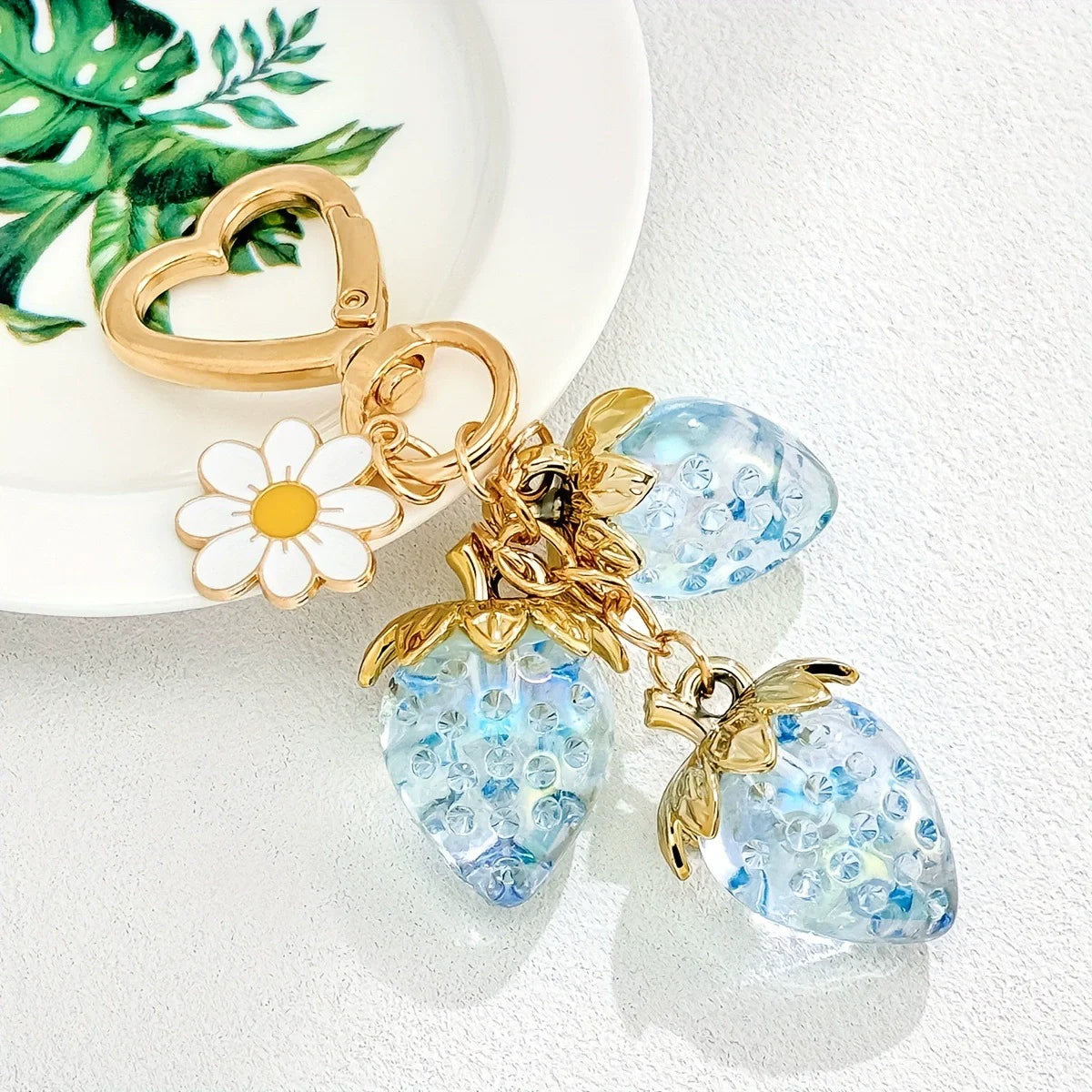 Cute Strawberry Bag Pendant Keychain Heart Flower Daisy Key Chain for Women Girs Bag Pendant Accessories Gift
