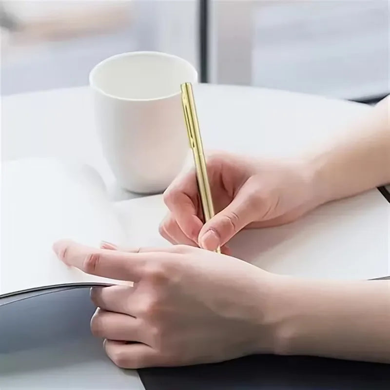 2/6pcs Golden Metal Ultra-Thin Retractable Ballpoint Pen with a Medium Tip, Smooth Writing, Made of Metal, Ideal for Weddings